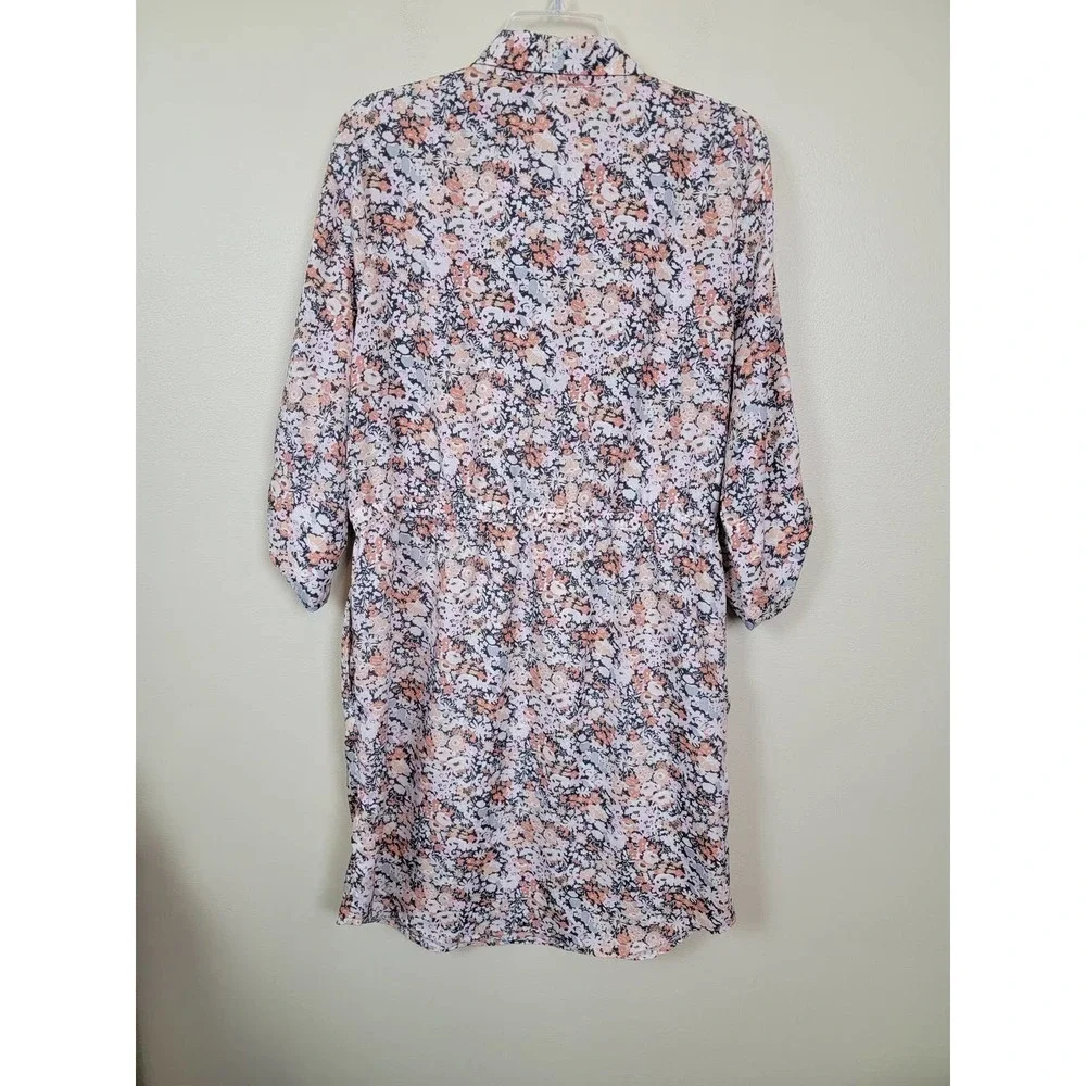 Ann Taylor Loft Women's Dress Collared 3/4 Roll-Tab Sleeves Size Large Floral - Picture 6 of 8
